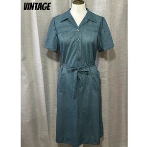 Vintage “Nancy Frock”-Made to Wear Anywhere-Sz 16.5-Denim Blue-Waist Tie-Buttons
